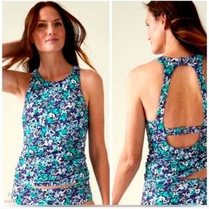 Athleta Maldives Printed Tankini Top blue green floral padded wire size 34 b/c